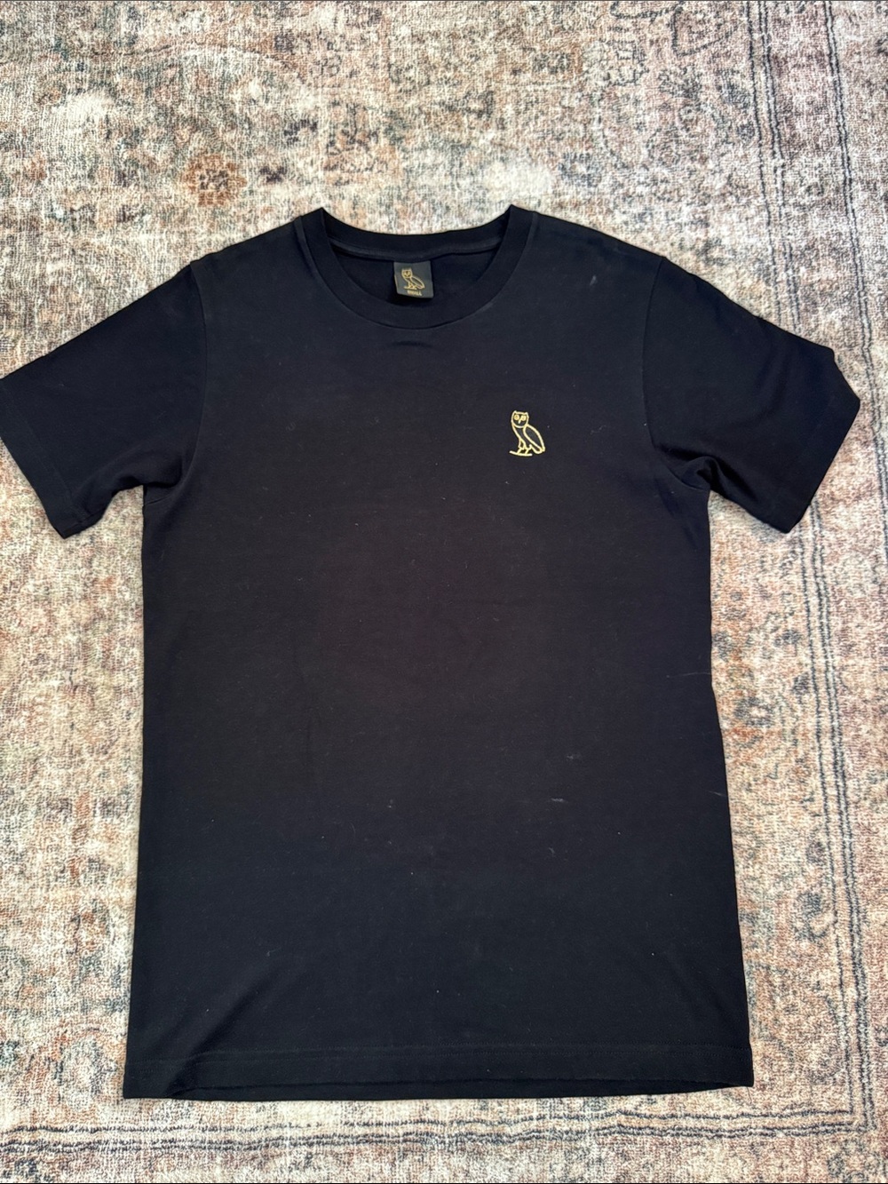OVO Black Crew Neck T-Shirt with Gold Owl Logo